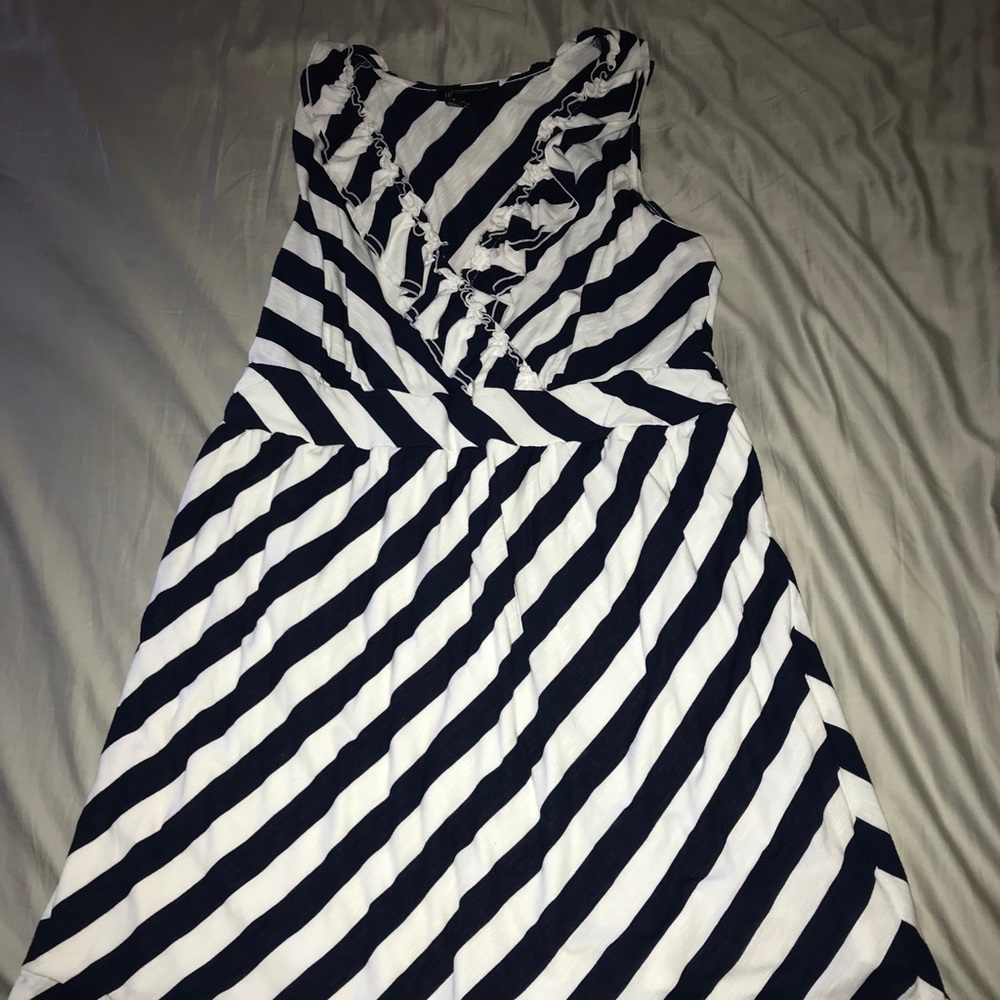 White and navy striped dress